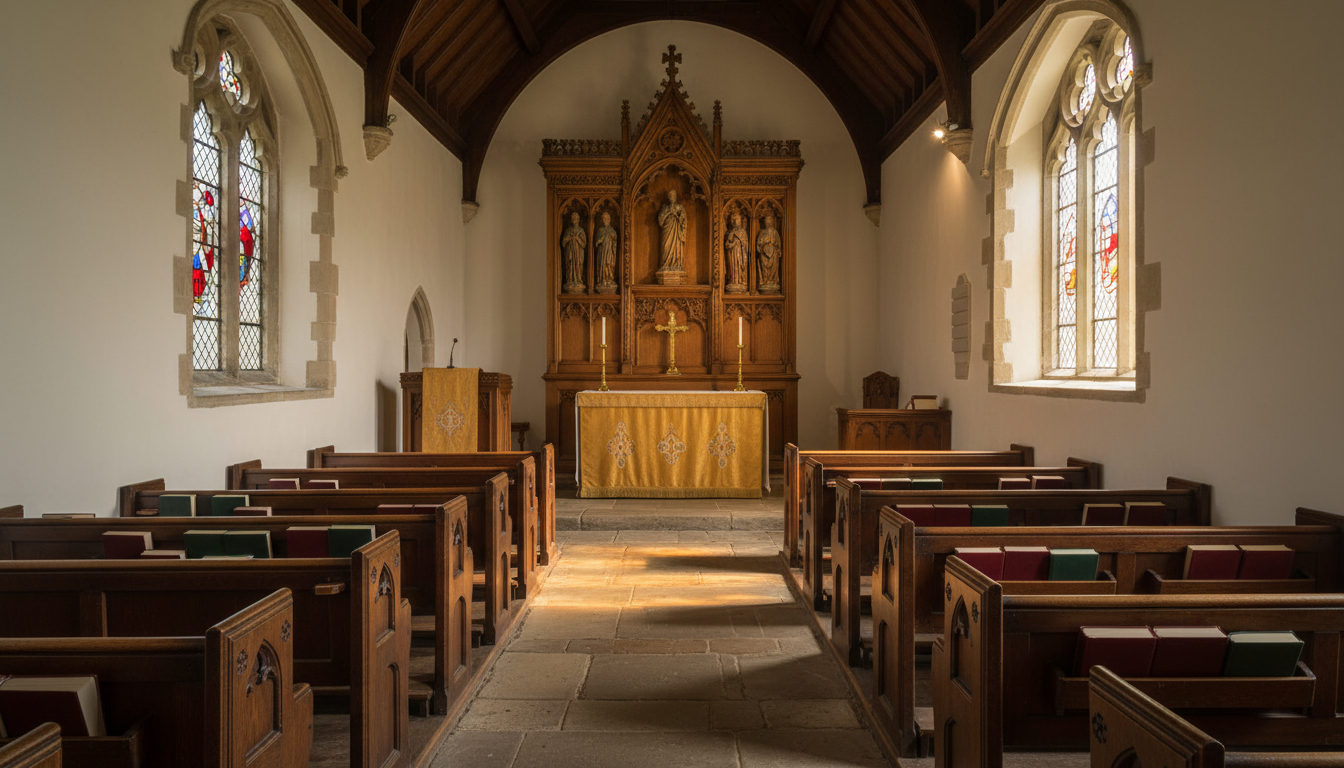 Traditional Anglican church interior with ad orientum altar